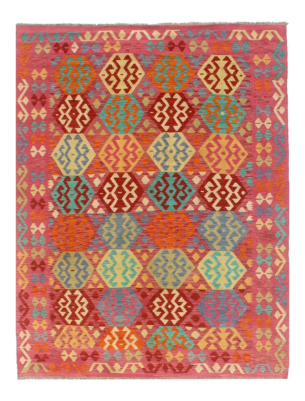 Tappeto Kilim Kaudani Afghan fatto a mano multicolore 298x208cm