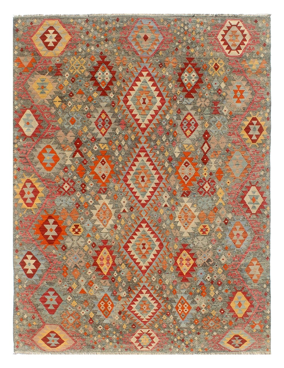 Tappeto Kilim Kaudani Afghan fatto a mano multicolore 295x217cm