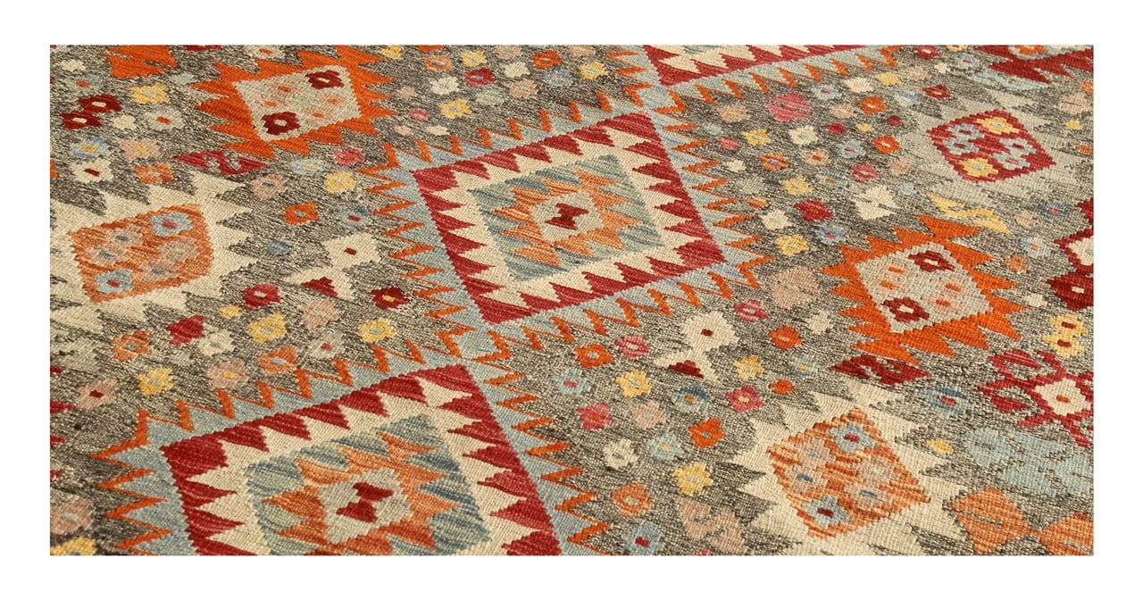 Tappeto Kilim Kaudani Afghan fatto a mano multicolore 295x217cm