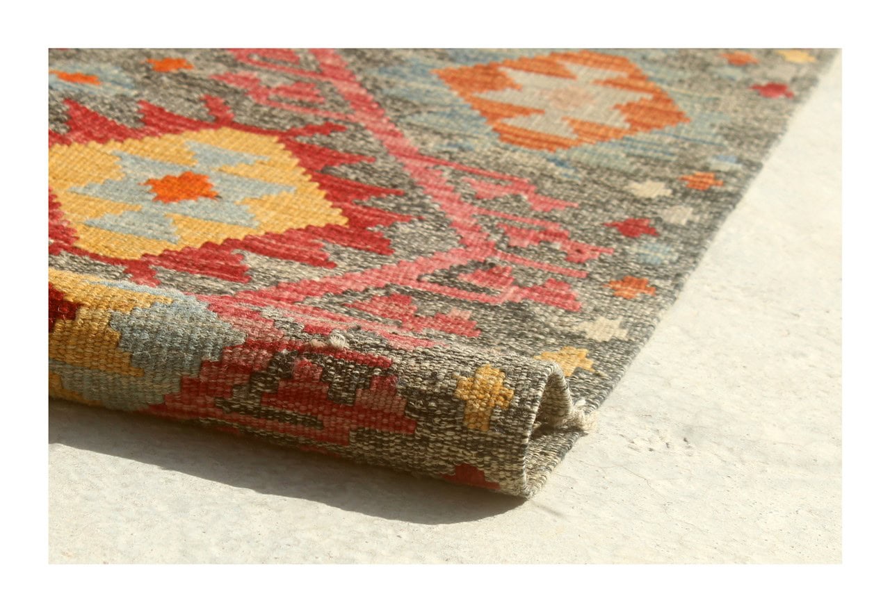 Tappeto Kilim Kaudani Afghan fatto a mano multicolore 295x217cm