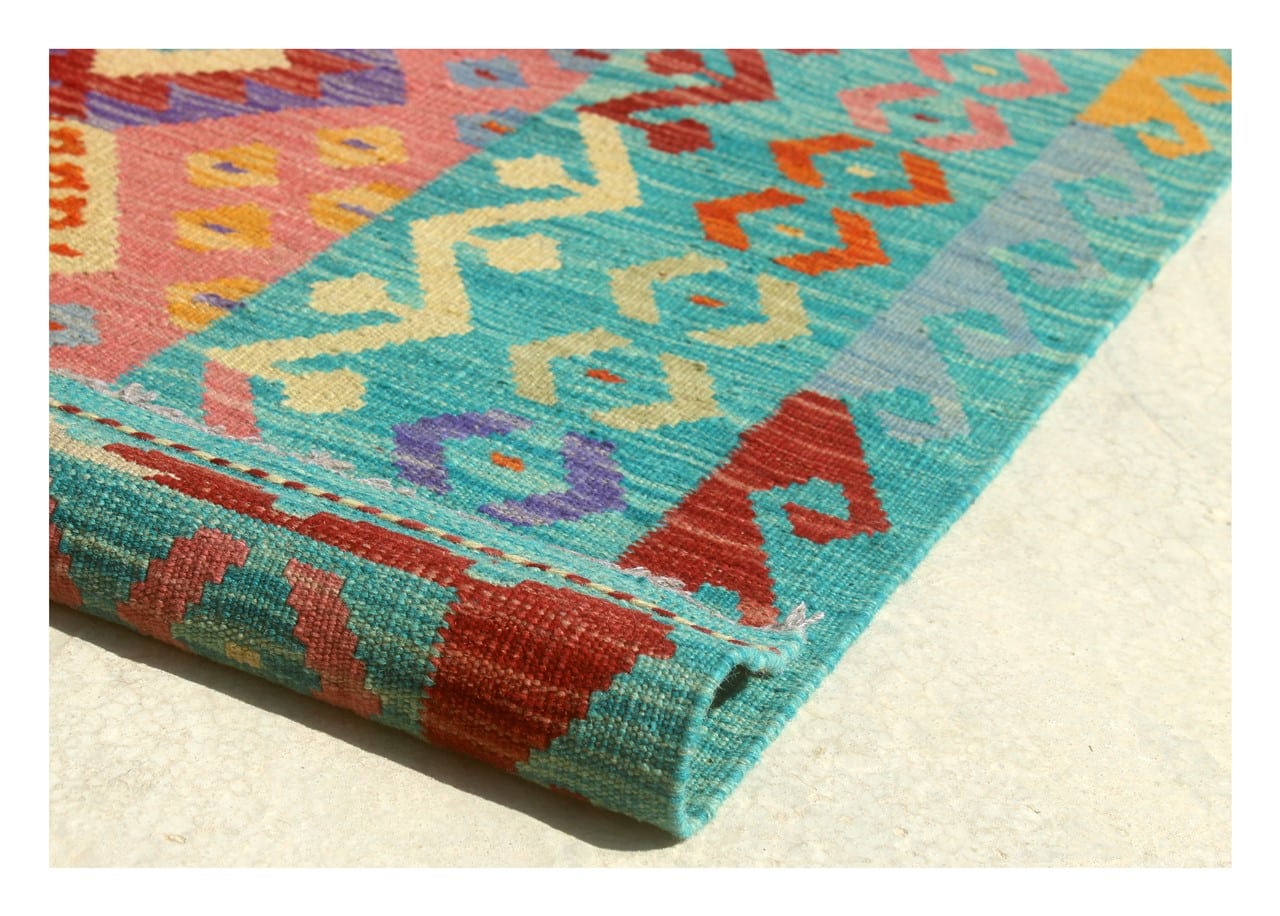 Tappeto Kilim Kaudani Afghan fatto a mano multicolore 306x204cm
