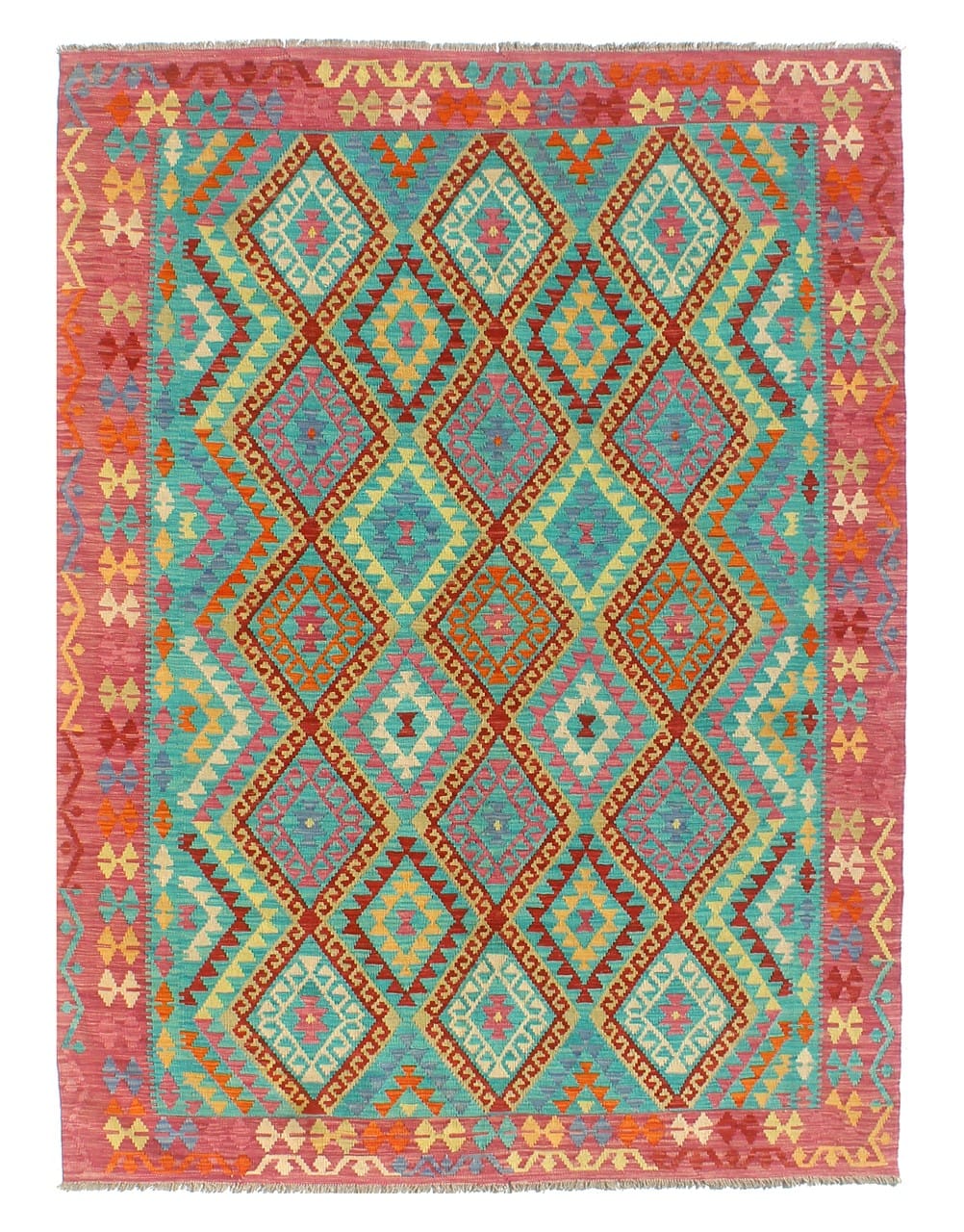 Tappeto Kilim Kaudani Afghan fatto a mano multicolore 294x207cm
