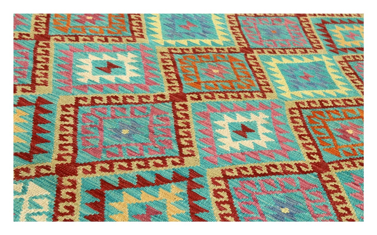 Tappeto Kilim Kaudani Afghan fatto a mano multicolore 294x207cm