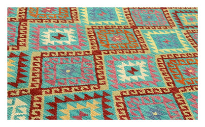 Tappeto Kilim Kaudani Afghan fatto a mano multicolore 294x207cm