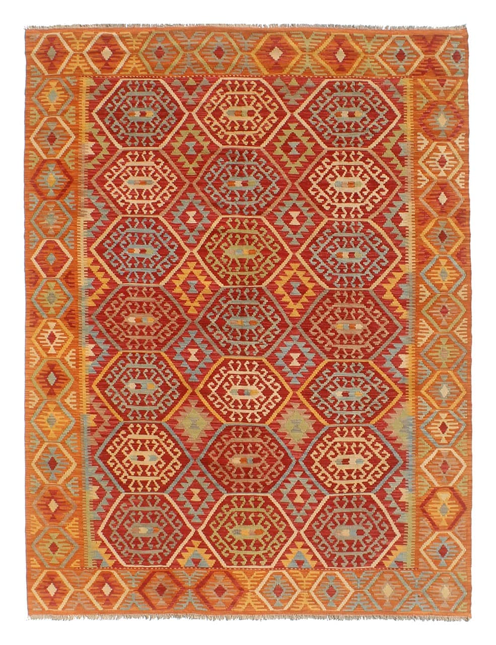 Tappeto Kilim Kaudani Afghan fatto a mano multicolore 292x210cm