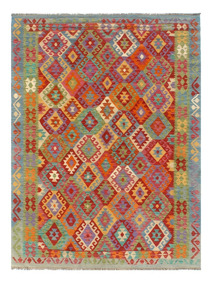Tappeto Kilim Kaudani Afghan fatto a mano multicolore 303x208cm