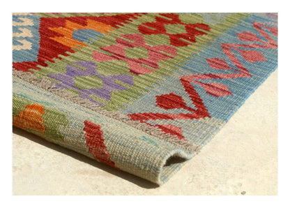 Tappeto Kilim Kaudani Afghan fatto a mano multicolore 303x208cm