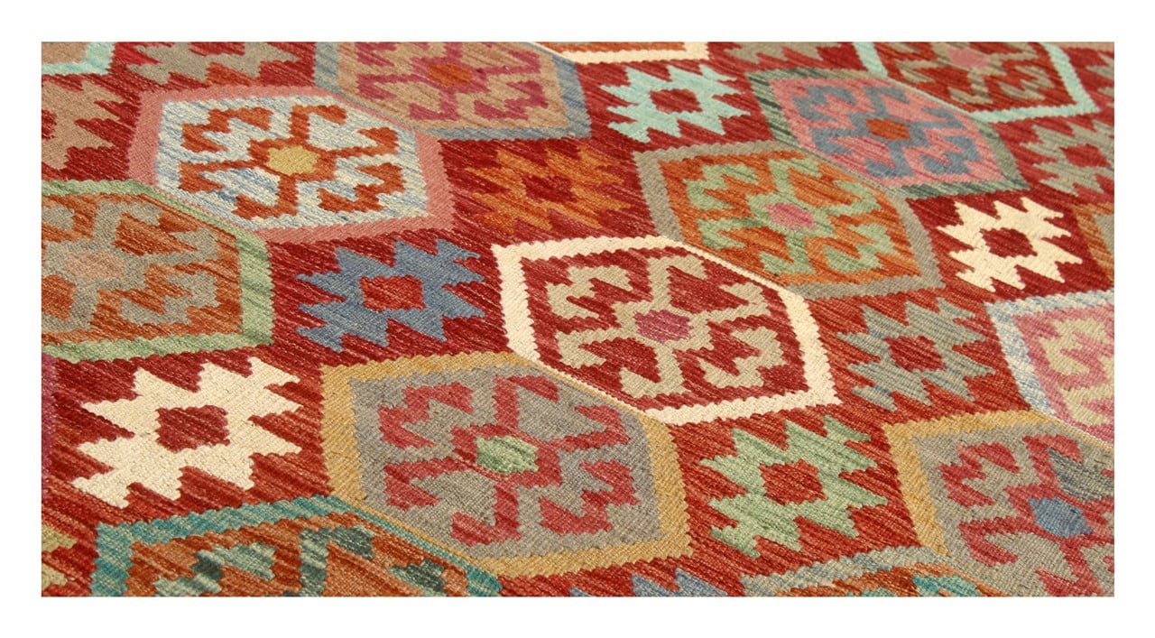 Tappeto Kilim Kaudani Afghan fatto a mano multicolore 293x208cm