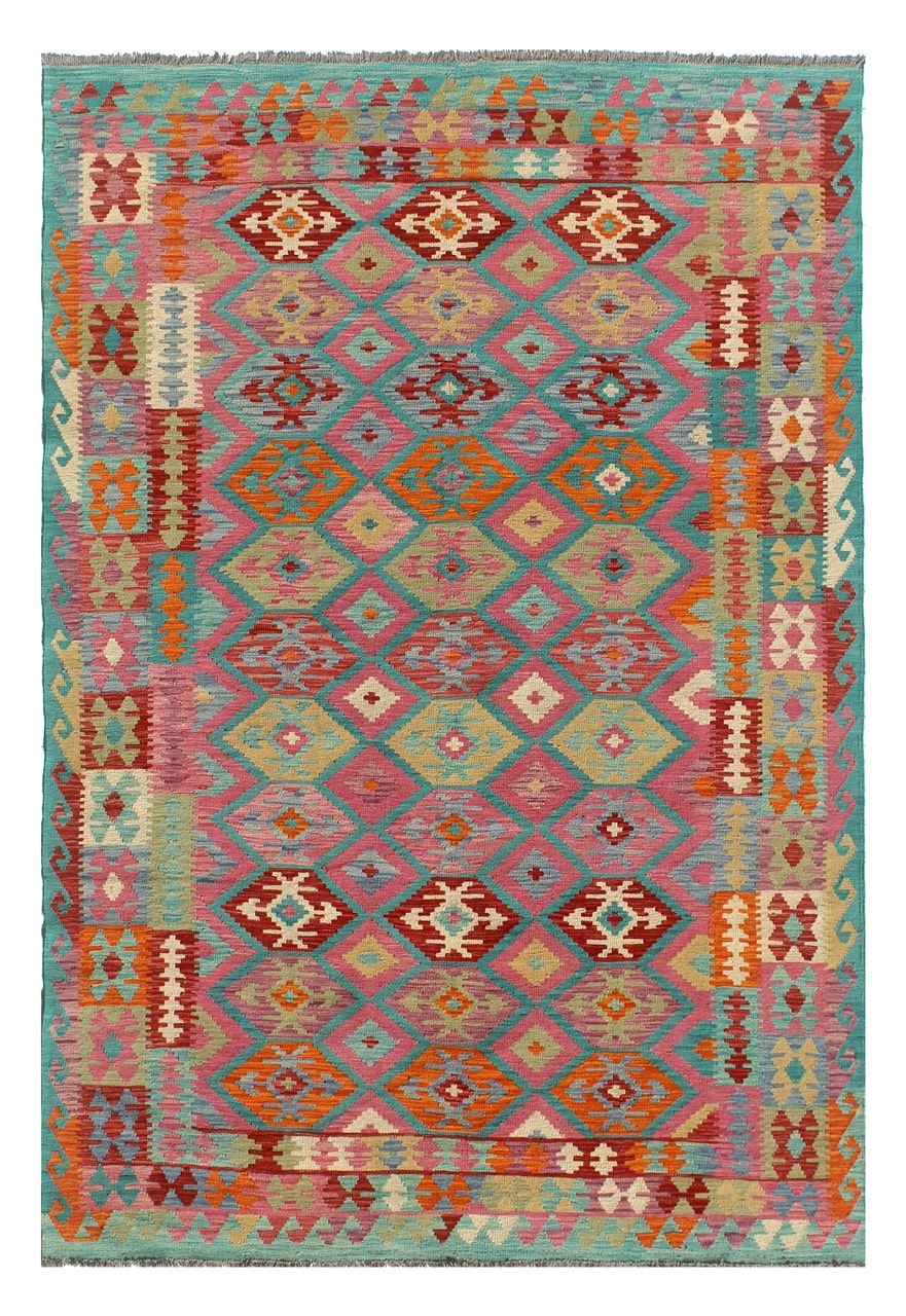 Tappeto Kilim Kaudani Afghan fatto a mano multicolore 297x204cm