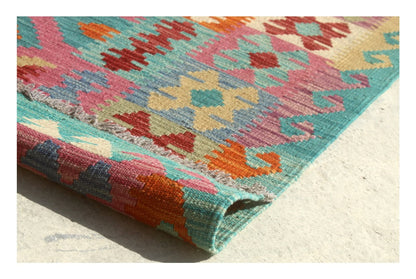 Tappeto Kilim Kaudani Afghan fatto a mano multicolore 297x204cm