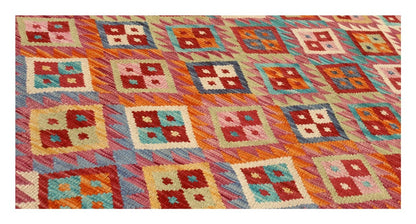 Tappeto Kilim Kaudani Afghan fatto a mano multicolore 302x206cm