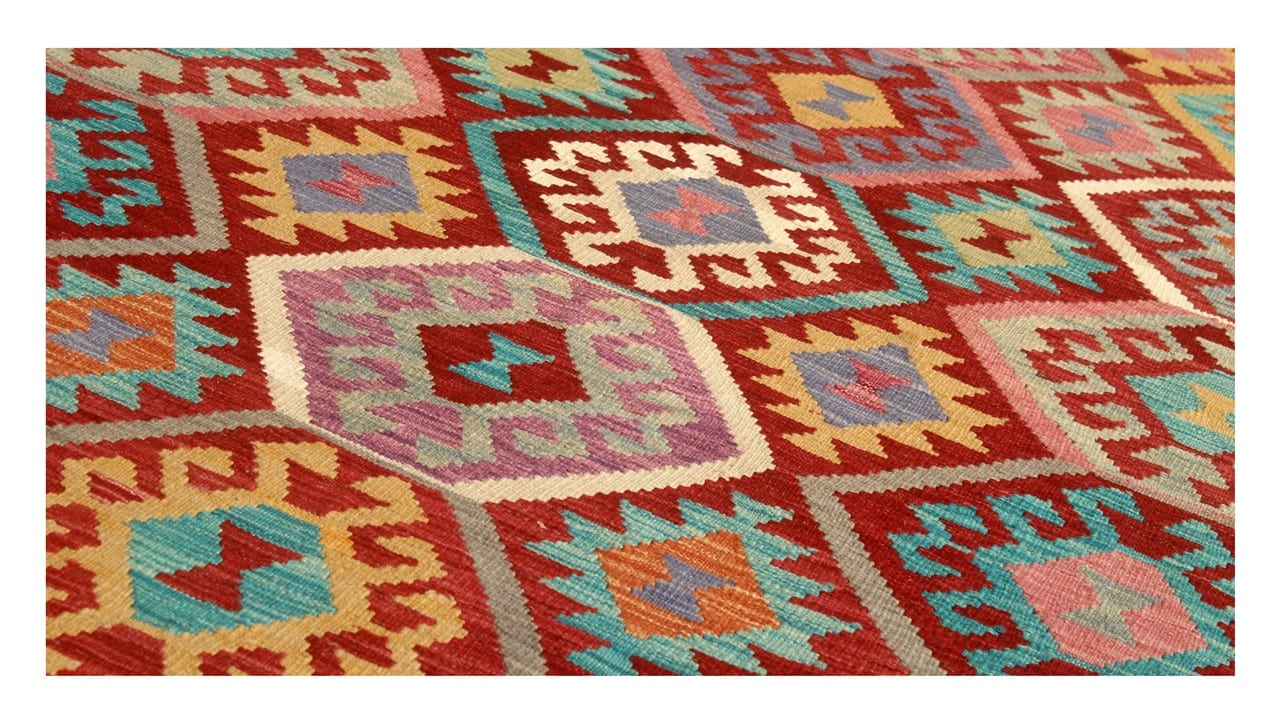 Tappeto Kilim Kaudani Afghan fatto a mano multicolore 301x203cm