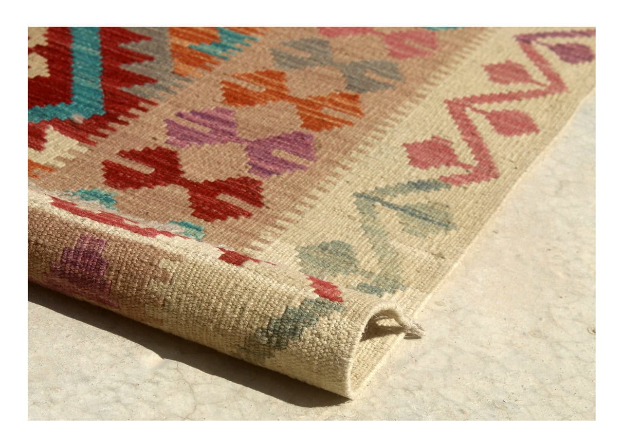 Tappeto Kilim Kaudani Afghan fatto a mano multicolore 301x203cm