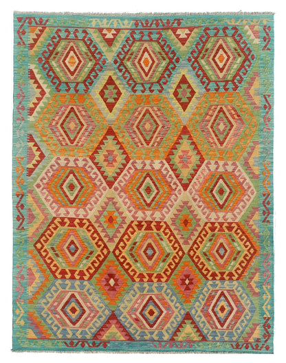 Tappeto Kilim Kaudani Afghan fatto a mano multicolore 291x207cm