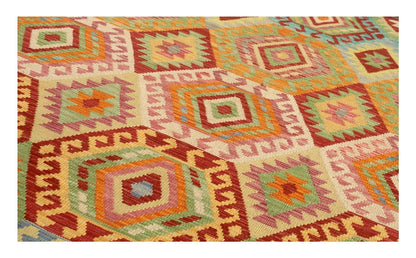 Tappeto Kilim Kaudani Afghan fatto a mano multicolore 291x207cm