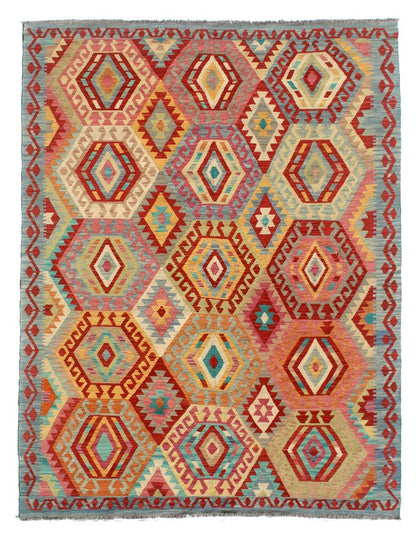 Tappeto Kilim Kaudani Afghan fatto a mano multicolore 297x208cm