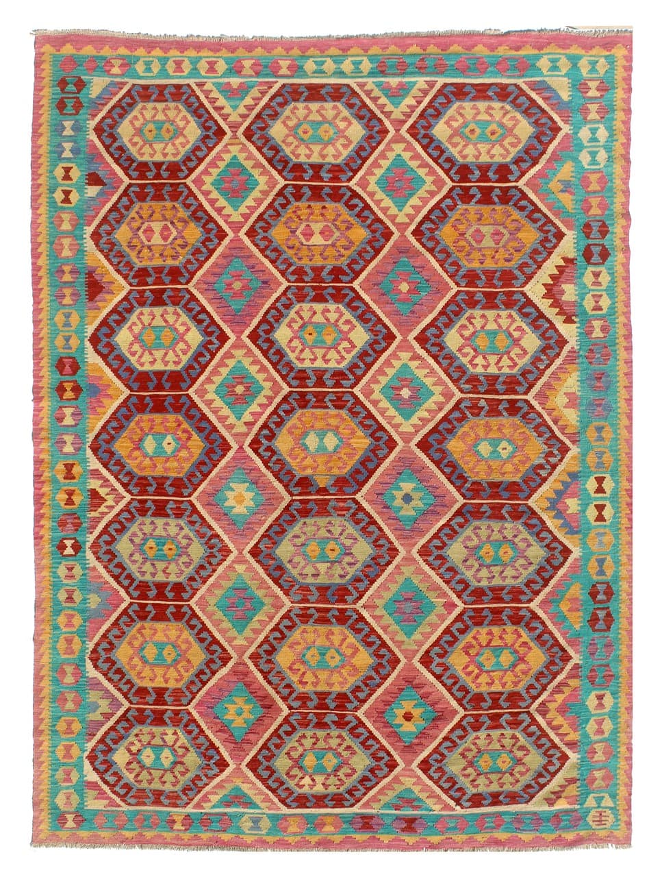 Tappeto Kilim Kaudani Afghan fatto a mano multicolore 339x249cm
