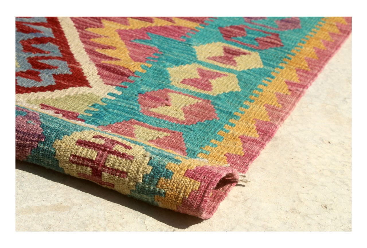 Tappeto Kilim Kaudani Afghan fatto a mano multicolore 339x249cm