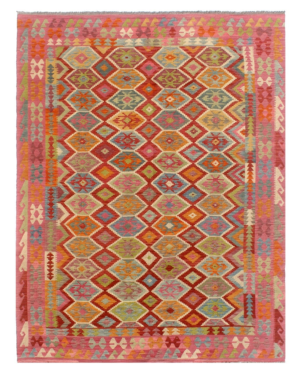 Tappeto Kilim Kaudani Afghan fatto a mano multicolore 334x254cm