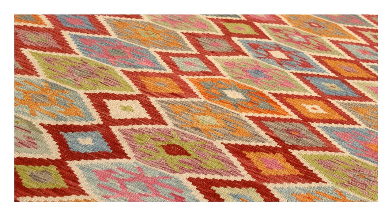 Tappeto Kilim Kaudani Afghan fatto a mano multicolore 334x254cm