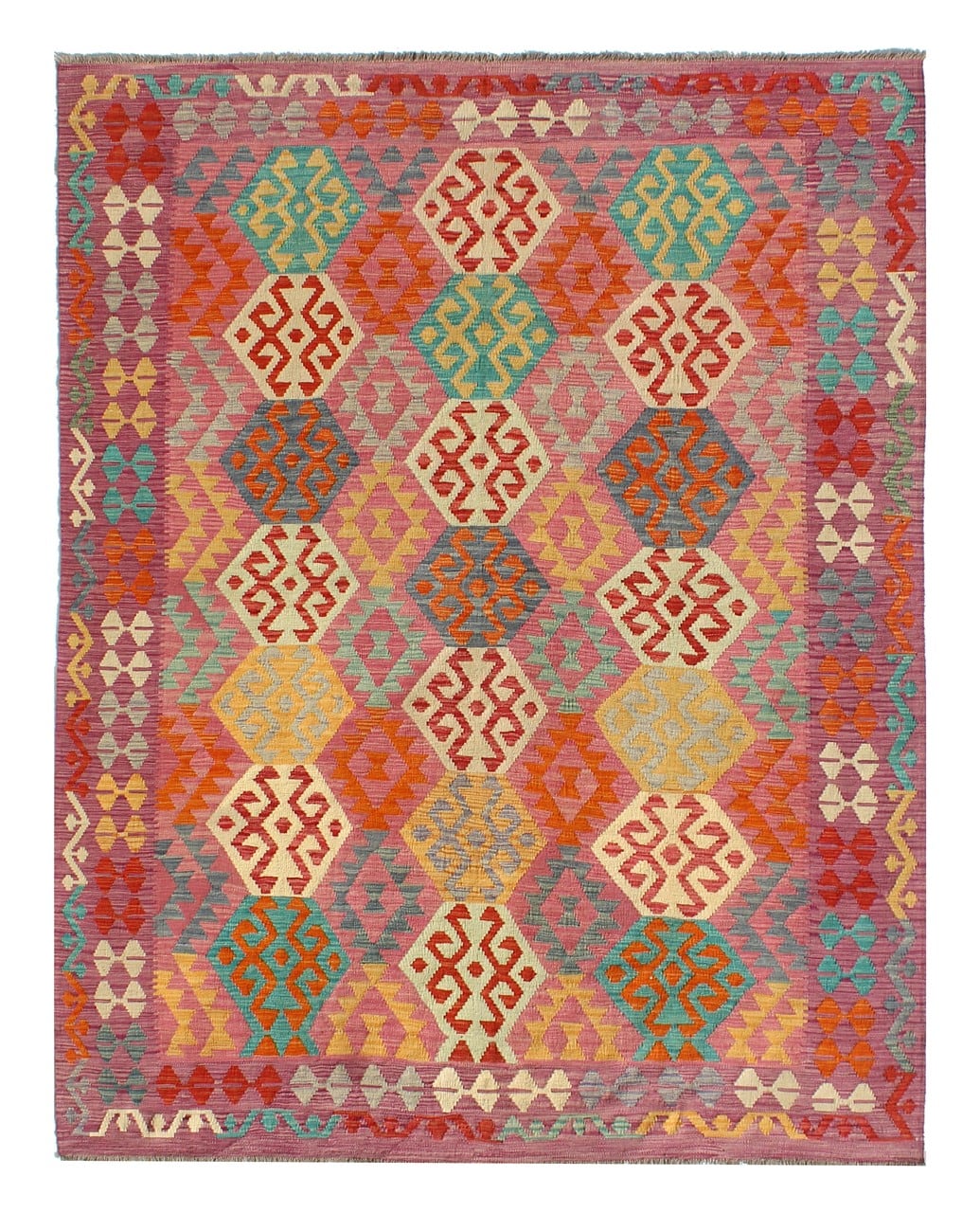 Tappeto Kilim Kaudani Afghan fatto a mano multicolore 290x207cm