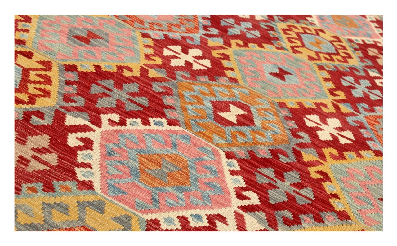 Tappeto Kilim Kaudani Afghan fatto a mano multicolore 303x198cm