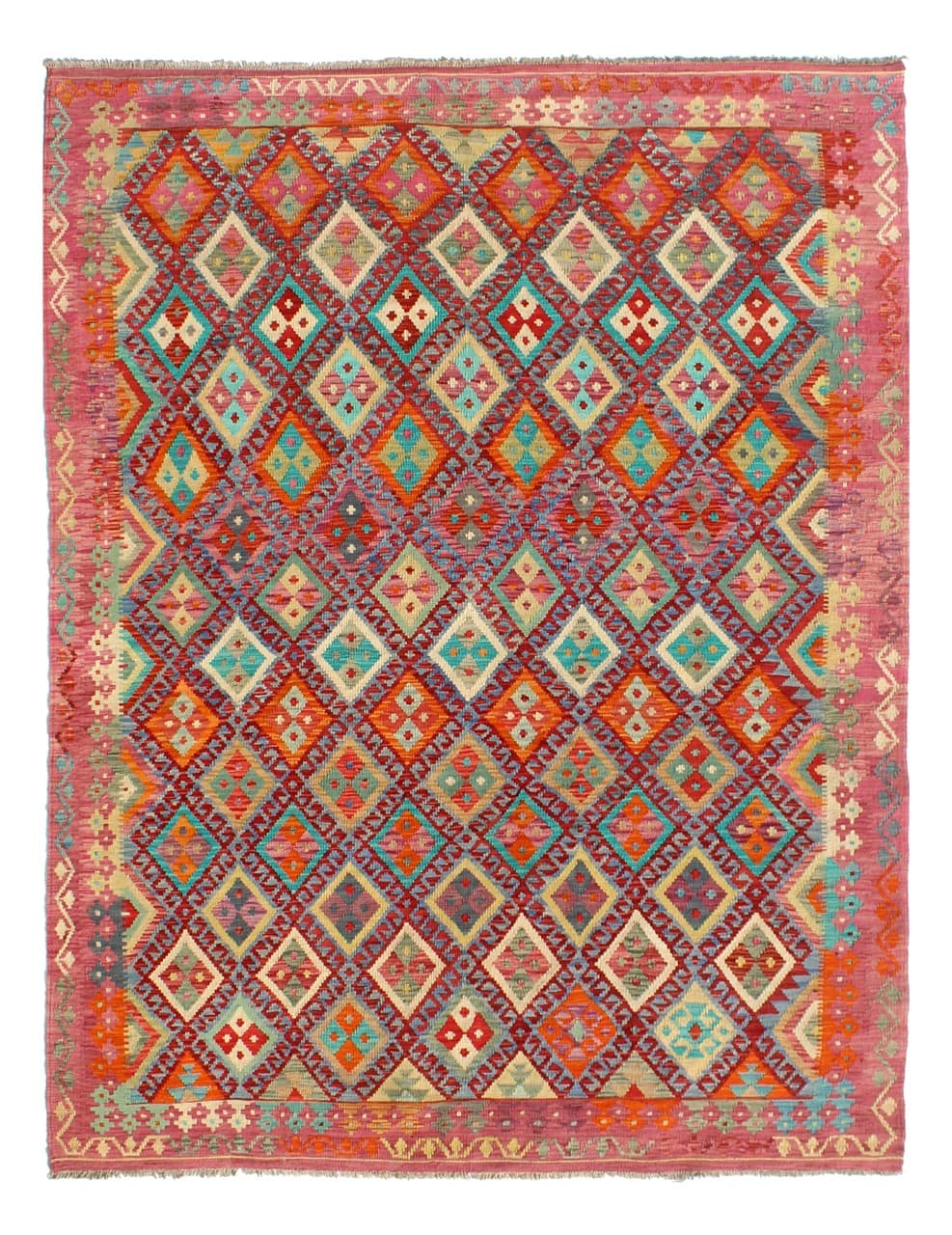 Tappeto Kilim Kaudani Afghan fatto a mano multicolore 293x214cm