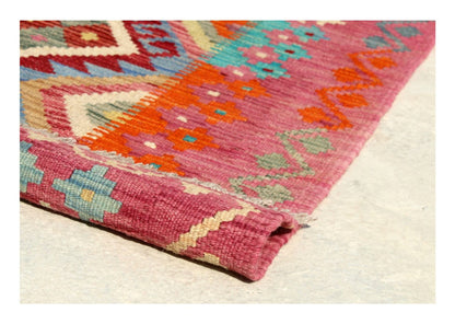 Tappeto Kilim Kaudani Afghan fatto a mano multicolore 293x214cm