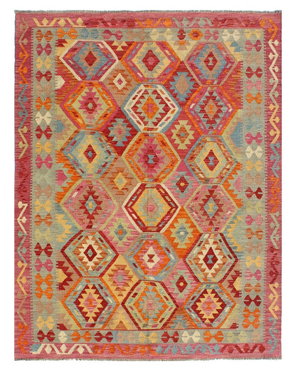 Tappeto Kilim Kaudani Afghan fatto a mano multicolore 293x205cm