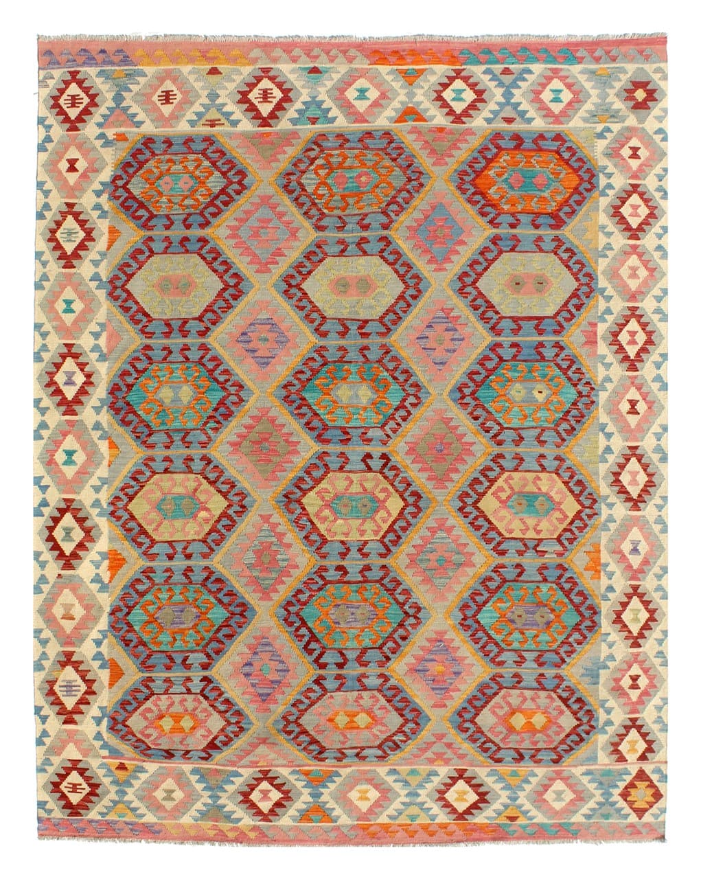 Tappeto Kilim Kaudani Afghan fatto a mano multicolore 340x255cm