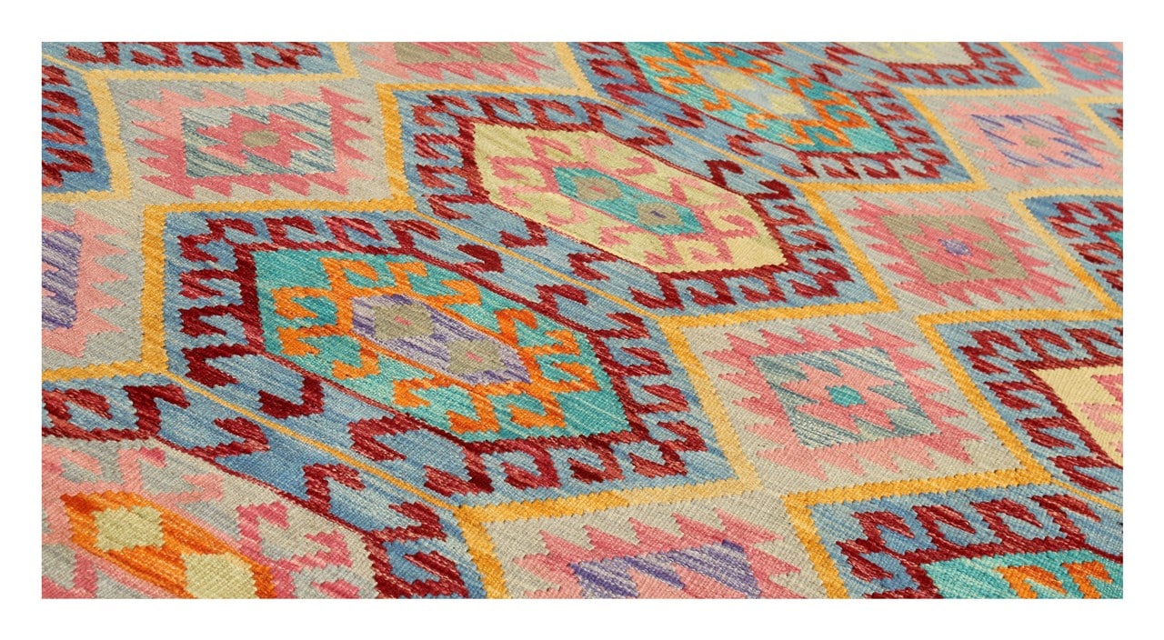 Tappeto Kilim Kaudani Afghan fatto a mano multicolore 340x255cm