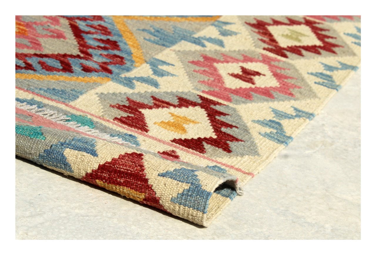 Tappeto Kilim Kaudani Afghan fatto a mano multicolore 340x255cm