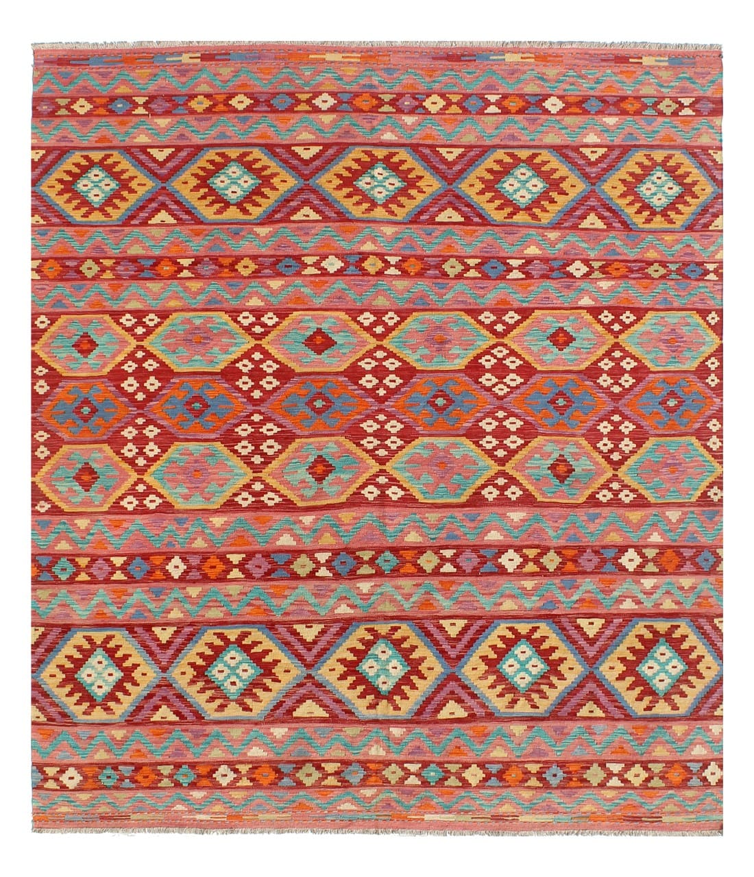 Tappeto Kilim Kaudani Afghan fatto a mano multicolore 294x246cm