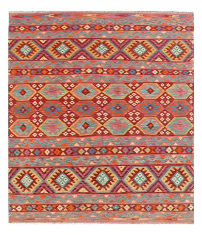 Tappeto Kilim Kaudani Afghan fatto a mano multicolore 294x246cm
