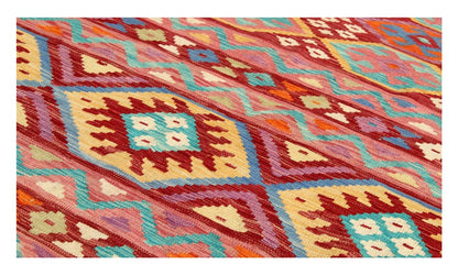 Tappeto Kilim Kaudani Afghan fatto a mano multicolore 294x246cm