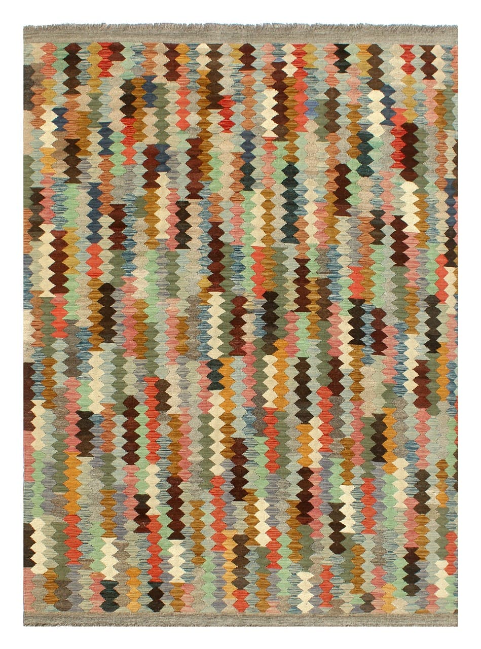 Tappeto Kilim Kaudani Afghan fatto a mano multicolore 303x200cm