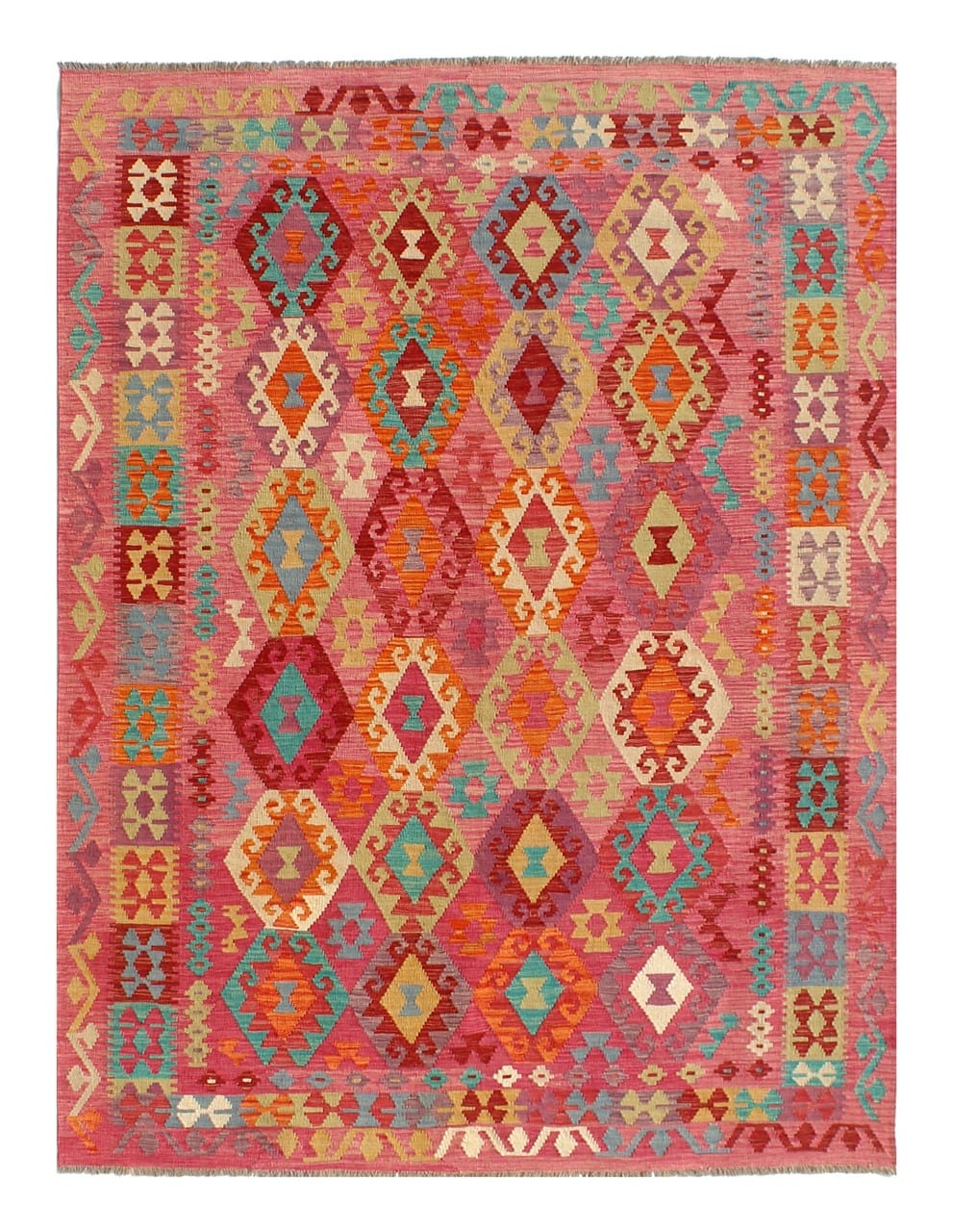Tappeto Kilim Kaudani Afghan fatto a mano multicolore 299x207cm