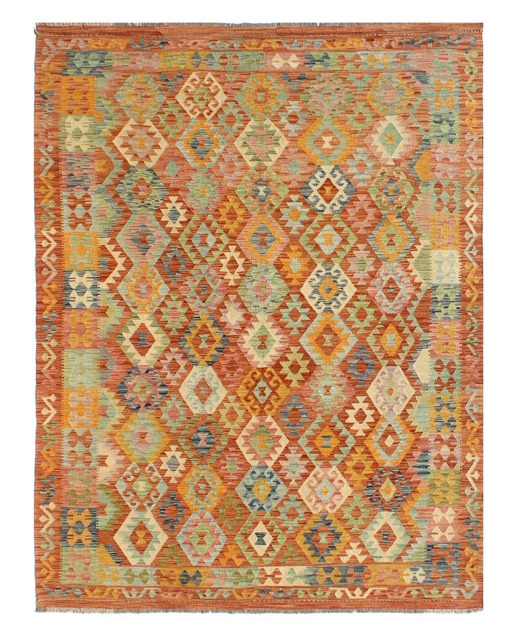 Tappeto Kilim Kaudani Afghan fatto a mano multicolore 300x203cm