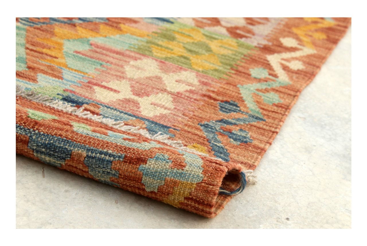 Tappeto Kilim Kaudani Afghan fatto a mano multicolore 300x203cm