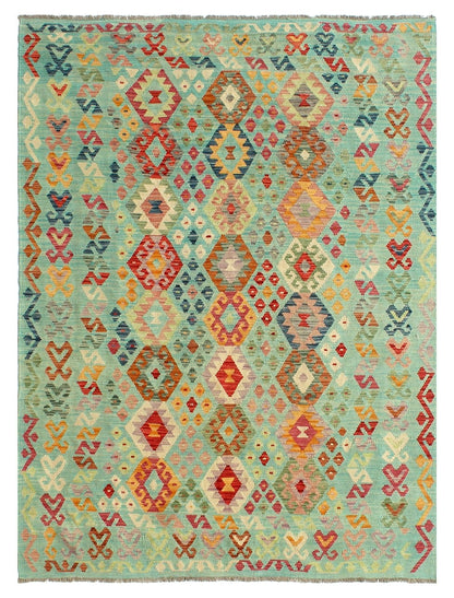 Tappeto Kilim Kaudani Afghan fatto a mano multicolore 297x205cm
