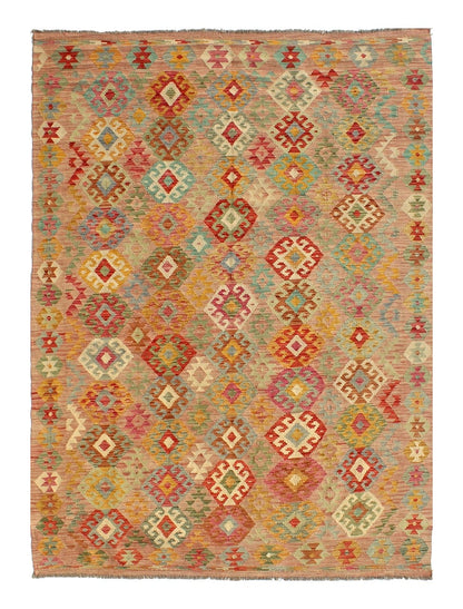 Tappeto Kilim Kaudani Afghan fatto a mano multicolore 313x202cm