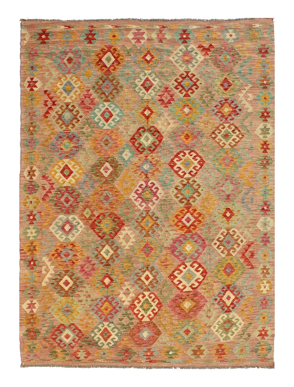Tappeto Kilim Kaudani Afghan fatto a mano multicolore 313x202cm