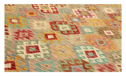 Tappeto Kilim Kaudani Afghan fatto a mano multicolore 313x202cm