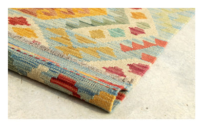 Tappeto Kilim Kaudani Afghan fatto a mano multicolore 294x204cm