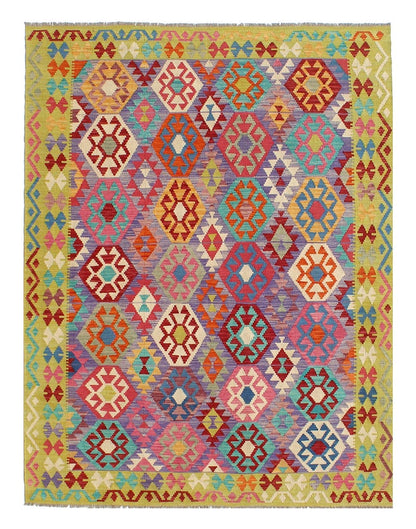Tappeto Kilim Kaudani Afghan fatto a mano multicolore 287x209cm