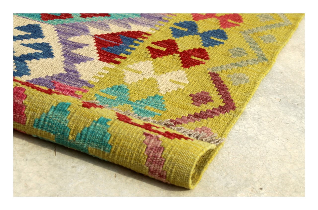 Tappeto Kilim Kaudani Afghan fatto a mano multicolore 287x209cm