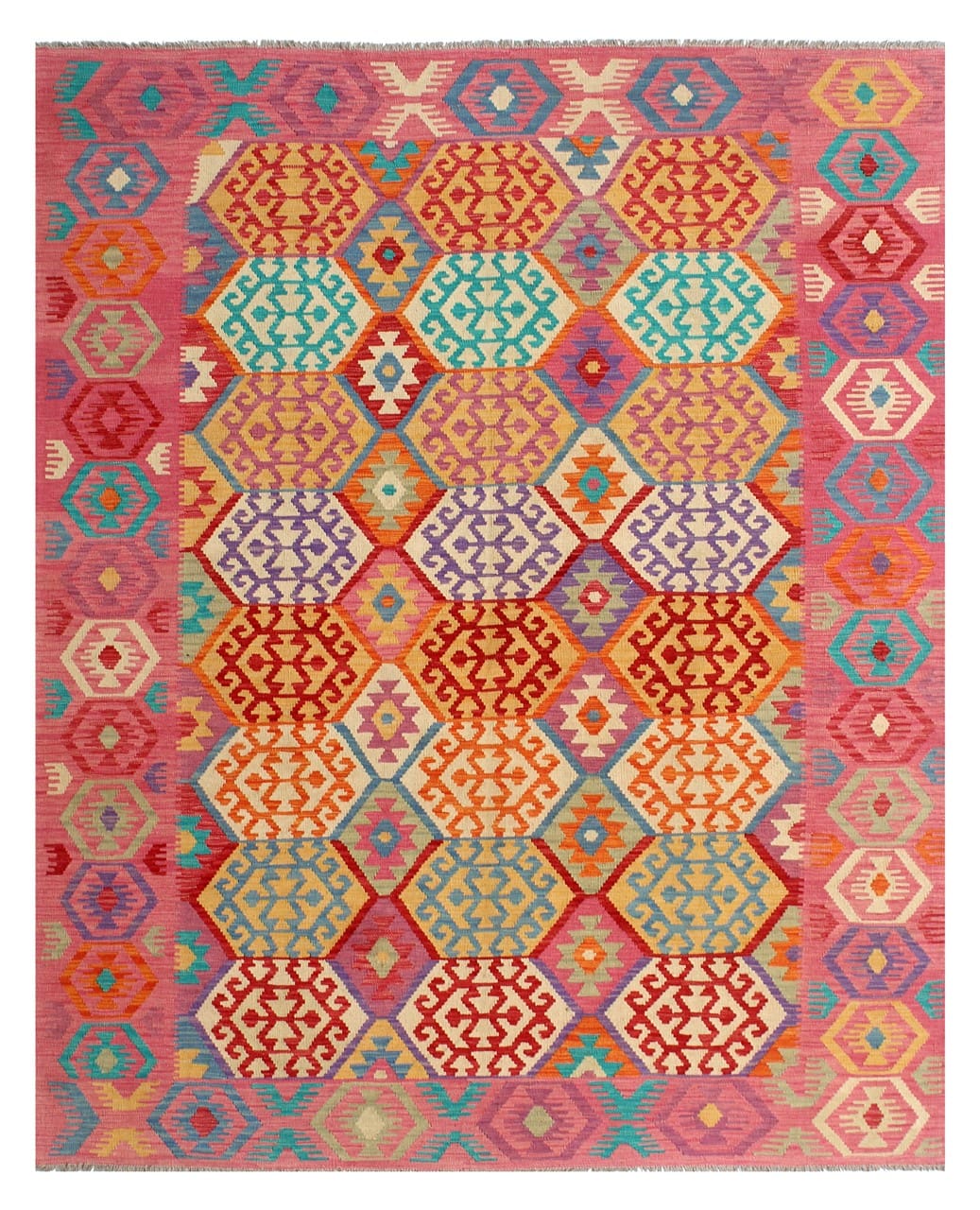 Tappeto Kilim Kaudani Afghan fatto a mano multicolore 306x217cm
