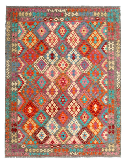 Tappeto Kilim Kaudani Afghan fatto a mano multicolore 291x210cm