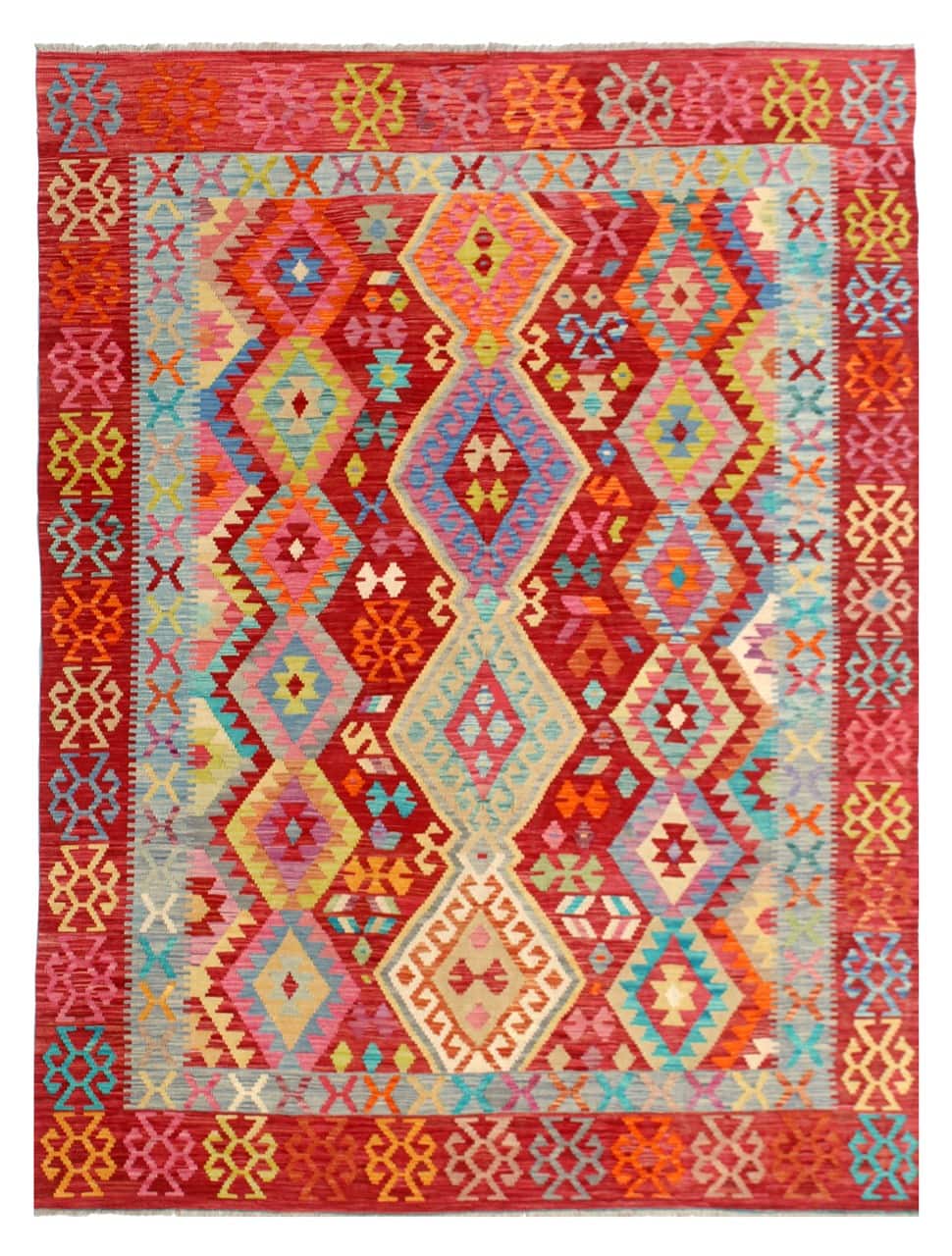 Tappeto Kilim Kaudani Afghan fatto a mano multicolore 302x203cm