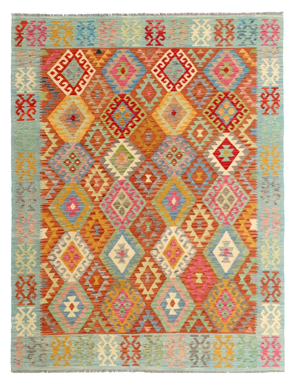Tappeto Kilim Kaudani Afghan fatto a mano multicolore 299x209cm